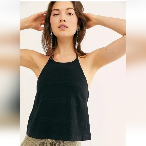 FREE PEOPLE All Eyes On Me Cropped Halter Top in Black, sz XS - Picture 1 of 11